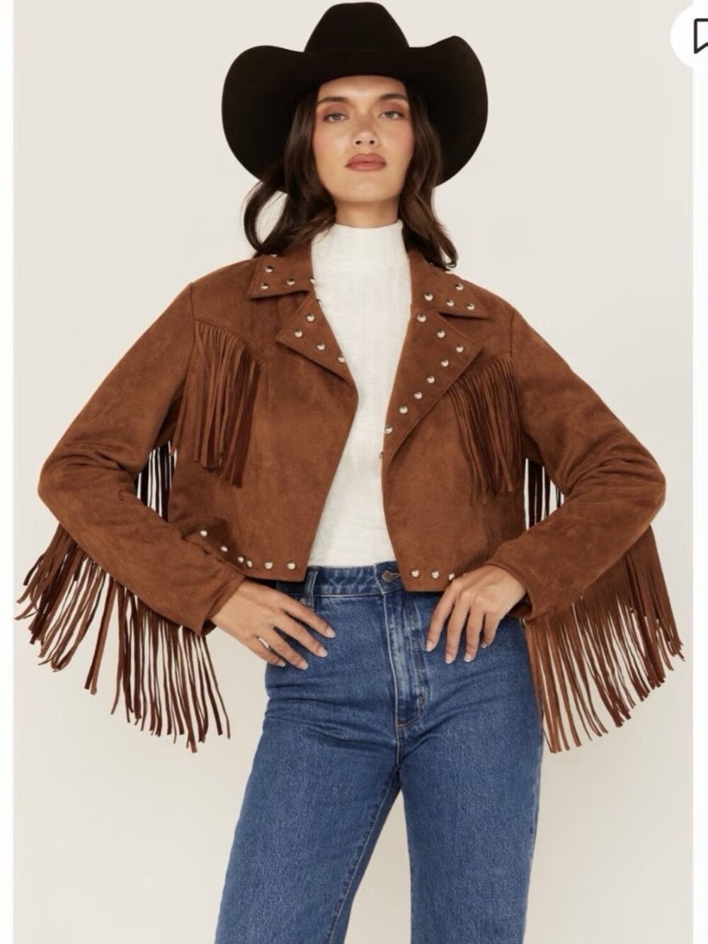 Womens Faux Suede Fringe Western Jacket Rust Brown Plus Size 2X Studded Moto